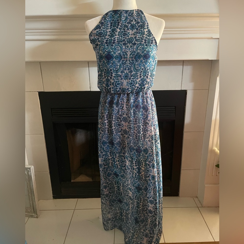 Show Me Your Mumu Blue Printed Heather Halter Dress Santorini Size Small